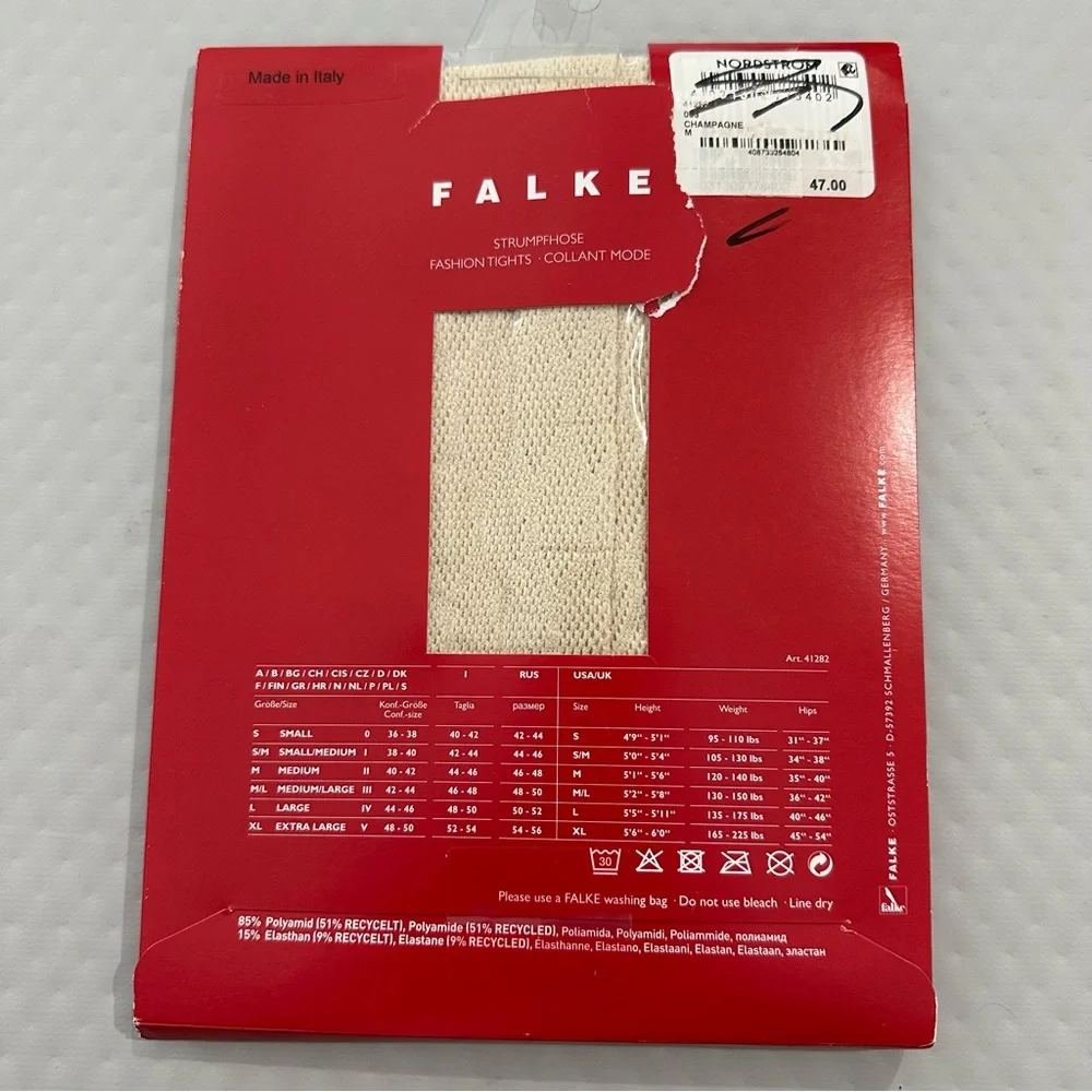 FALKE Nordstrom Champagne cream Patterned Fishnet Tights Net Pantyhose II‎ M NEW